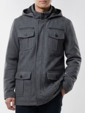 Structure Hooded Field Coat in Charcoal Gray Sz M